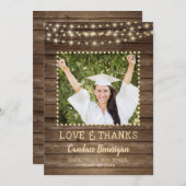 Wood String Lights卒業写真ありがとう 案内状 (正面/裏面)