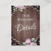 Wood String Lights and Floral Wedding Details エンクロージャーカード (正面)