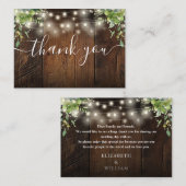 Wood String Lights Greenery結婚's Thank You プレイスカード (正面/裏面)
