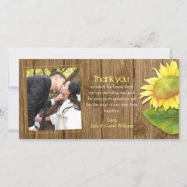 Wood Sunflower素朴の写結婚真サンキューカード サンキューカード