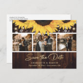 Wood Sunflower素朴の結婚写真保存日時 案内ポストカード (正面/裏面)