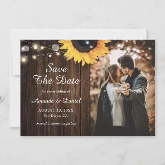 Wood Sunflower素朴 Save The Date Photo Cards セーブザデート (正面)