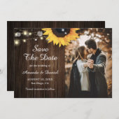Wood Sunflower素朴 Save The Date Photo Cards セーブザデート (正面/裏面)