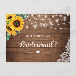 Wood Sunflower Be My Bridesmaid Proposal ポストカード