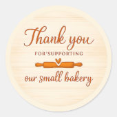 Wood Texture Rolling Pin Bakery Thank You Sticker ラウンドシール (正面)