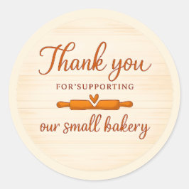 Wood Texture Rolling Pin Bakery Thank You Sticker ラウンドシール