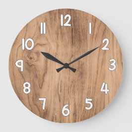 Wood Texture Wall Clock – Natural Rustic Home Deco ラージ壁時計