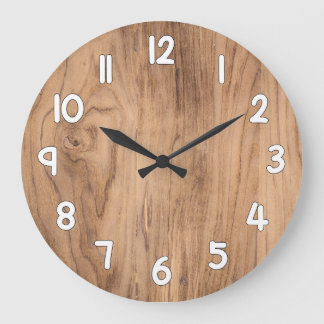 Wood Texture Wall Clock – Natural Rustic Home Deco ラージ壁時計