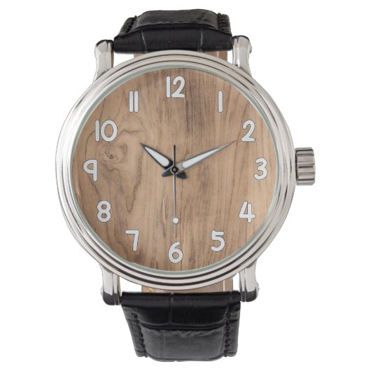 Wood Texture Wrist Watch – Natural Rustic Timepiec 腕時計 (正面)