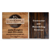 Wood Tone Contractor素朴ロゴBusiness Card Mag マグネット名刺 (正面)