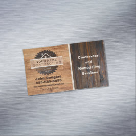 Wood Tone Contractor素朴ロゴBusiness Card Mag マグネット名刺