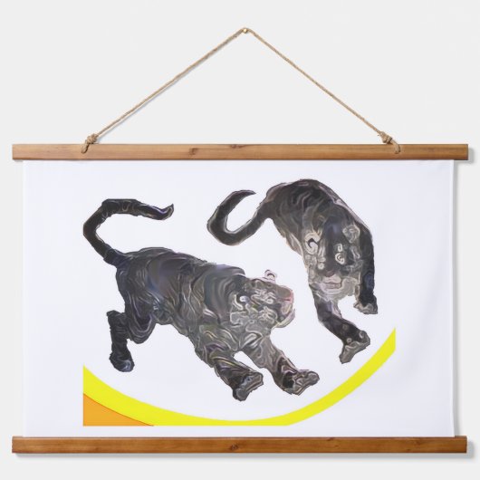 Wood Topped Wall Tapestry 2 Tigers jGibney Zazzle 吊り下げ型タペストリー (正面)