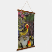 Wood Topped Wall Tapestry Golden Songbirds and Red 吊り下げ型タペストリー (傾斜あり)