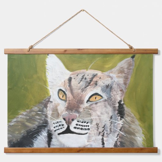 Wood Topped Wall Tapestry of a lynx cat 吊り下げ型タペストリー (正面)