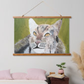 Wood Topped Wall Tapestry of a lynx cat 吊り下げ型タペストリー (寝室)