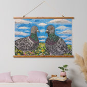 Wood Topped Wall Tapestry of two pigeons 吊り下げ型タペストリー (寝室)