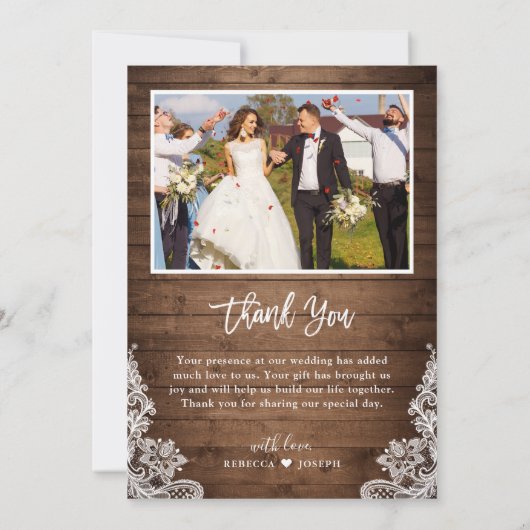 Wood Twinkle Lights素朴の写結婚真ありがとう サンキューカード (裏面)