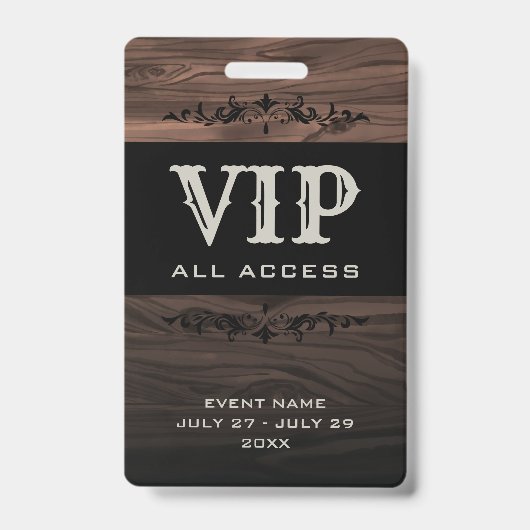 Wood VIP 素朴 All Access PassイベントIDバッジ バッジ (表面)
