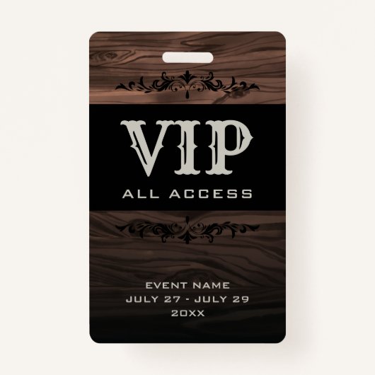 Wood VIP 素朴 All Access PassイベントIDバッジ バッジ (正面)