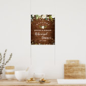 Wood & White Roses  Floral Rehearsal Dinner Sign ポスター (キッチン)
