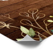 Wood & White Roses  Floral Rehearsal Dinner Sign ポスター (角)