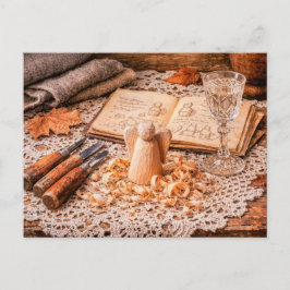 Woodcarving Angel in Progress with Tools and Shavi ポストカード