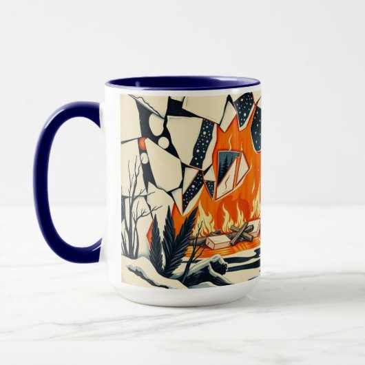 Woodcut Shattered Ice Campfire Embrace マグカップ (左)
