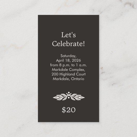 Woodcut Wreath Party Ticket - Black 名刺 (裏面)