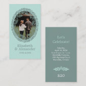 Woodcut Wreath Party Ticket - Mint 名刺 (正面/裏面)