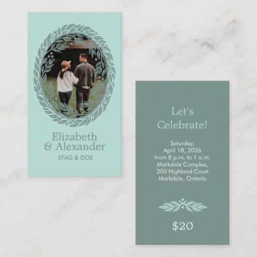 Woodcut Wreath Party Ticket - Mint 名刺 (正面/裏面)