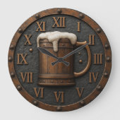 Wooden brewery rustic beer bar barrel wall art ラージ壁時計 (正面)