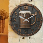 Wooden brewery rustic beer bar barrel wall art ラージ壁時計