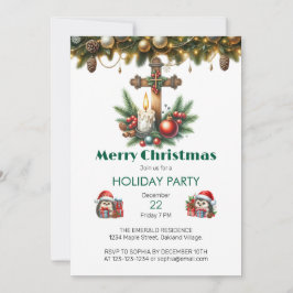 Wooden Cross and Candles Christmas 招待状