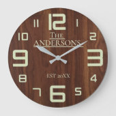 Wooden Family name Rustic ラージ壁時計 (正面)