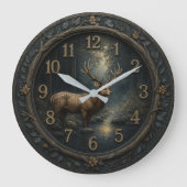  Wooden forest Rustic deer ラージ壁時計 (正面)