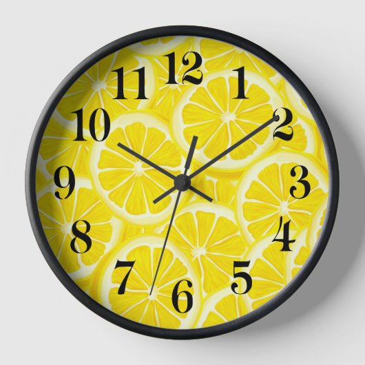 Wooden Frame Clock-Lemons Print 壁時計 (正面)
