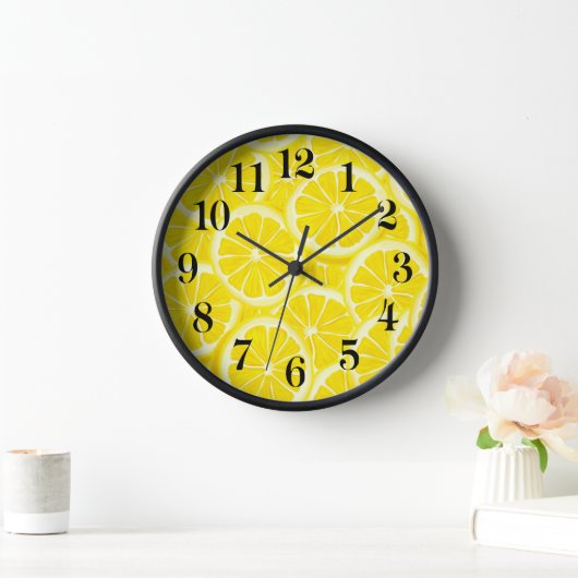 Wooden Frame Clock-Lemons Print 壁時計 (ホーム)