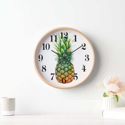 Wooden Frame Clock-Pineapple Print 壁時計 (ホーム)