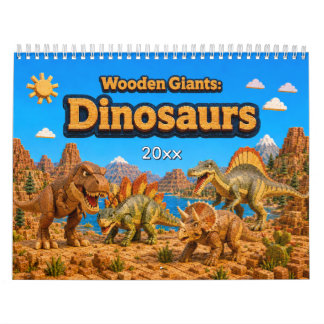 Wooden Giants: Dinosaurs | カラフルな恐竜の壁 カレンダー