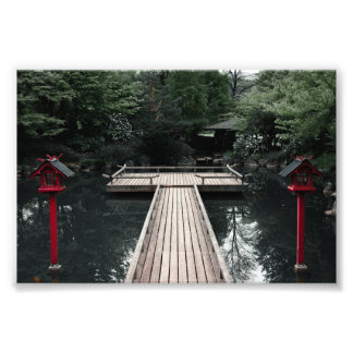 Wooden Pier framed by red Lanterns フォトプリント