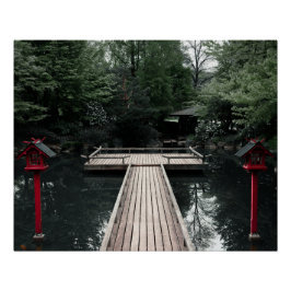 Wooden Pier framed by red Lanterns ポスター