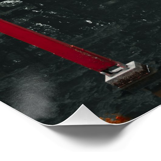 Wooden Pier framed by red Lanterns ポスター (コーナー)