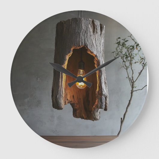 Wooden rustic clock (natural wood texture) ラージ壁時計 (正面)