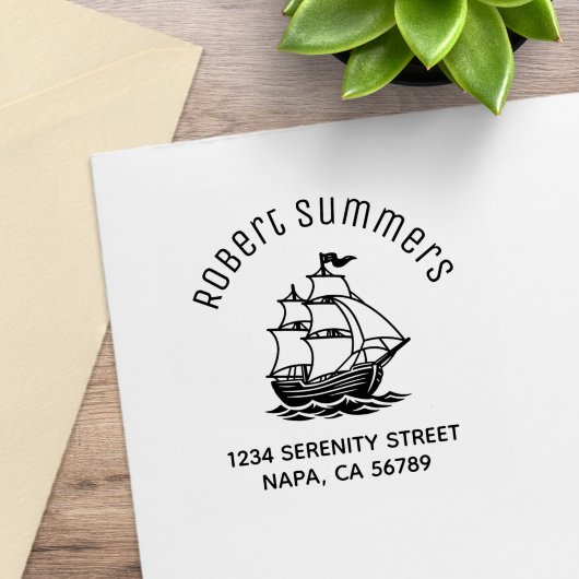 Wooden Sailing Ship Galleon Sea Arch Address ラバースタンプ