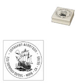 Wooden Sailing Ship Stormy Sea Round Address ラバースタンプ (押印)