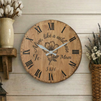 Wooden Style Wild Rose Wall Clock for Mom ラージ壁時計