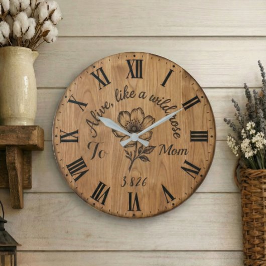 Wooden Style Wild Rose Wall Clock for Mom ラージ壁時計