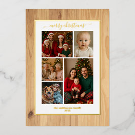 Wooden texture foil family Photo Christmas real 箔招待状