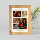 Wooden texture foil family Photo Christmas real 箔招待状 (立ち正面)