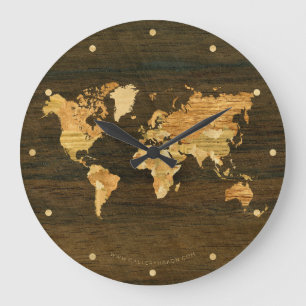 Wooden World Map ラージ壁時計
